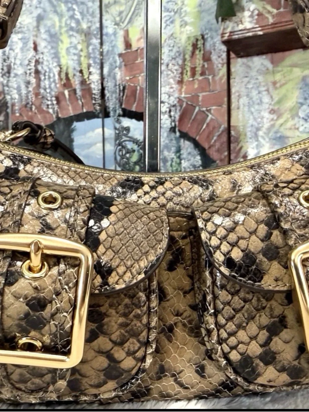 Coach NWOT Ashton Snakeprint Convertible Shoulder Crossbody Bag in Mushroom